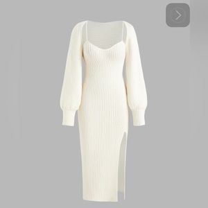 Knit Solid Cami Split Midi Dress & Crop Top